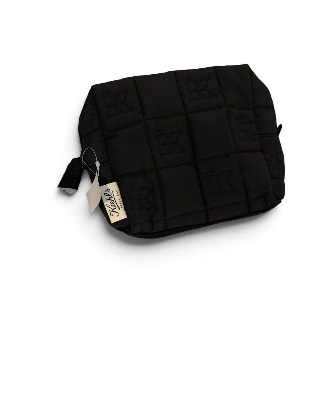 NWT Kiehls Zip Black Quilted Cushioned Cosmetic Bag Toiletry Bag/Handle
